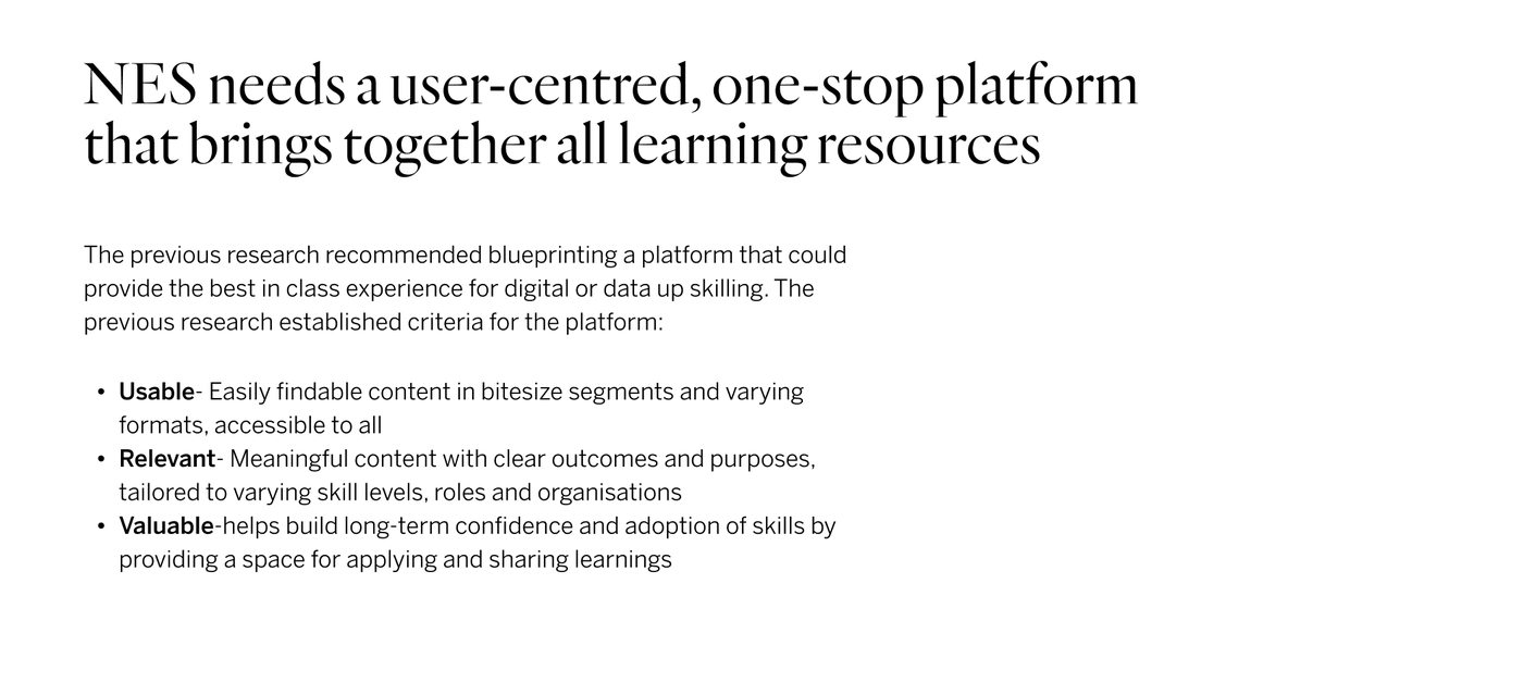 The brief — NES needs a user-centred, one-stop learning platform